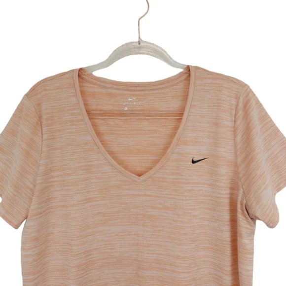 Nike Dri-Fit, V Neck, Short Sleeve Workout Shirt, Pink, Size Medium - Picture 2 of 7